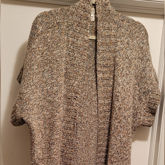 Susan Bristol Sweaters - Susan Bristol  Brown and Cream Short Sleeve  Cardigan Sweater Size XL